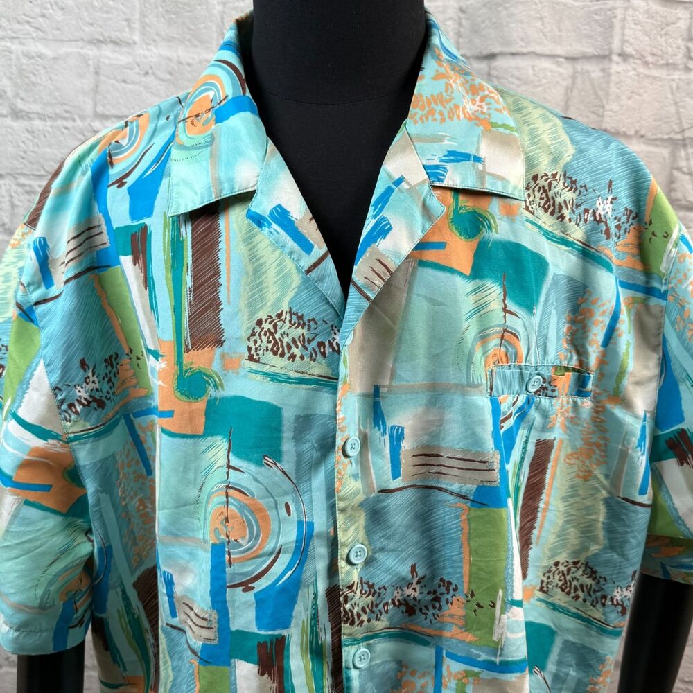 Retro Irvine Park Men's Camp Shirt 3XL Button-Up MCM Blue Abstract Print